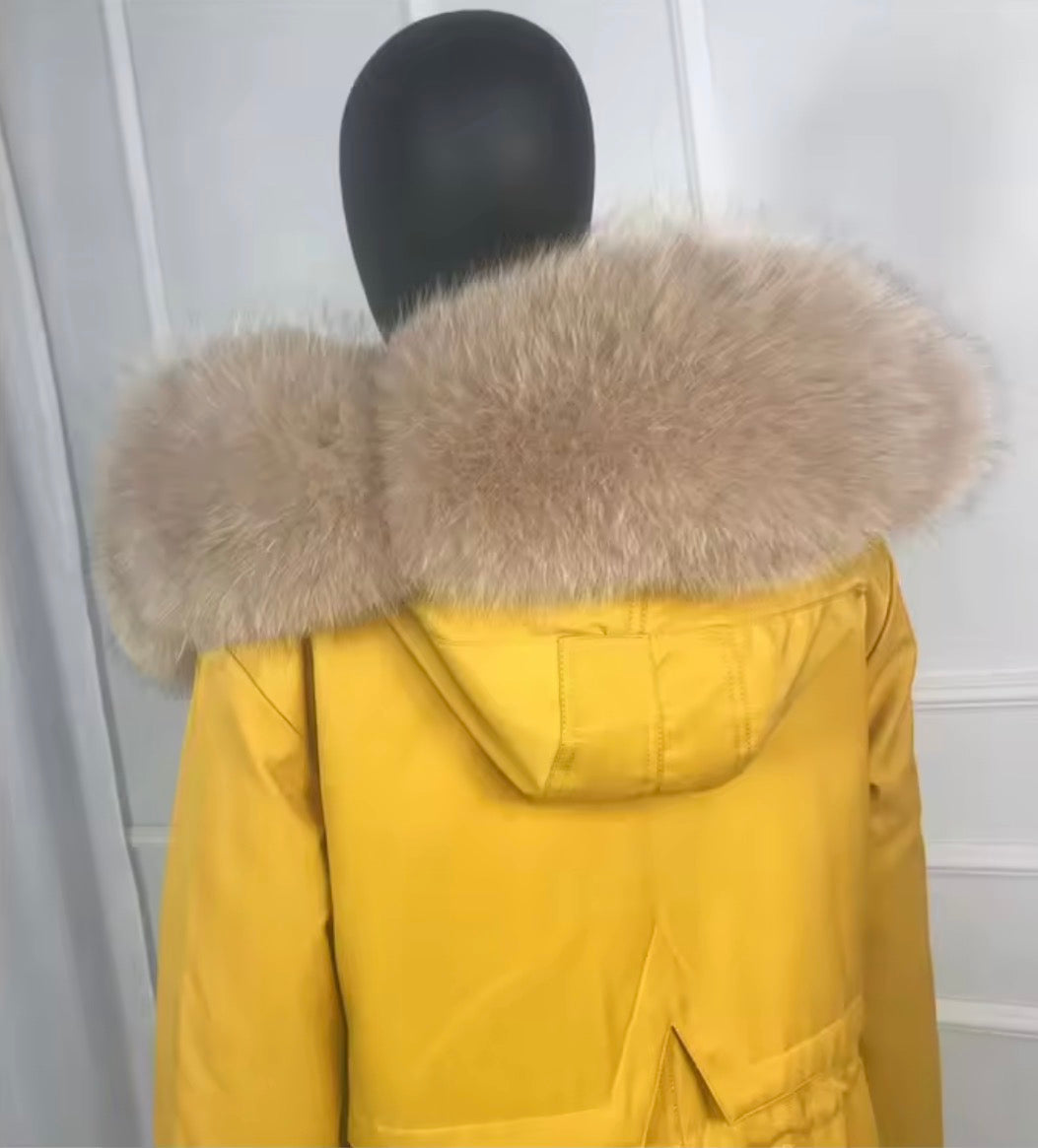 Luxury Real Fox Fur Trim Parka Jacket | Oversized Fur Hood Winter Coat
