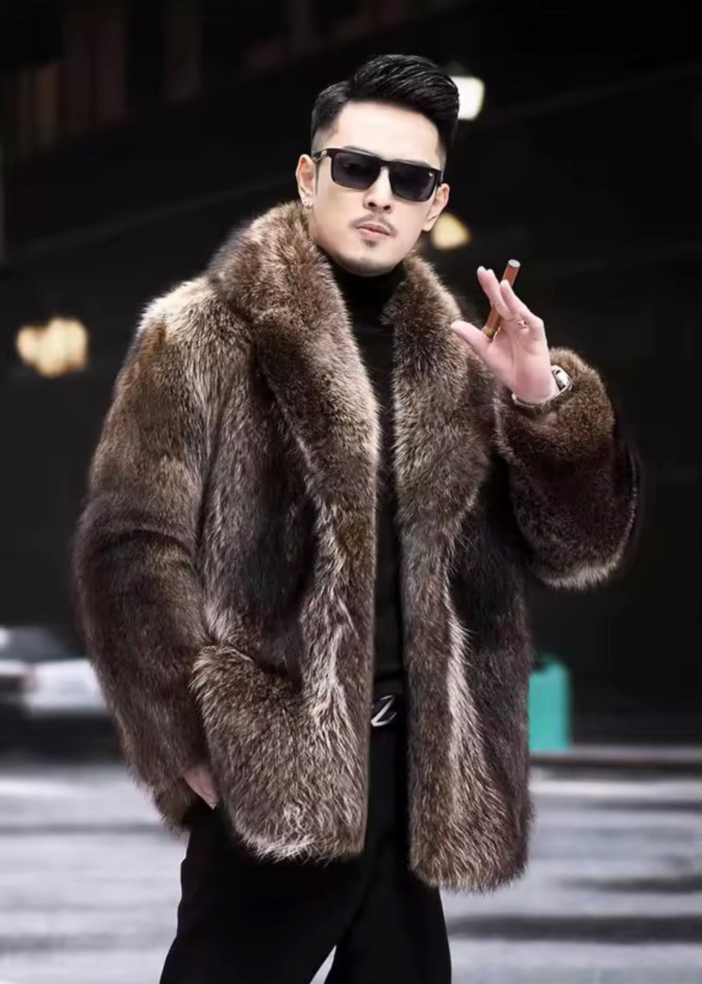 Men’s Faux Fur Coat – Winter Thick Warm Shaggy Overcoat, Vintage Lapel Collar Fluffy Jacket for Cold Weather