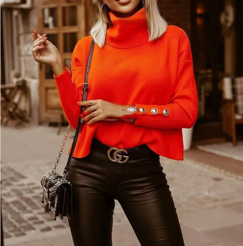 Women Solid Color Turtleneck Sweater Fashion Winter Tops Cjdropshipping
