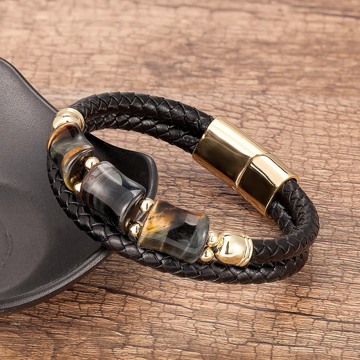 New Bamboo Tiger Eye Stone Handmade Leather Braided Bracelet Cjdropshipping