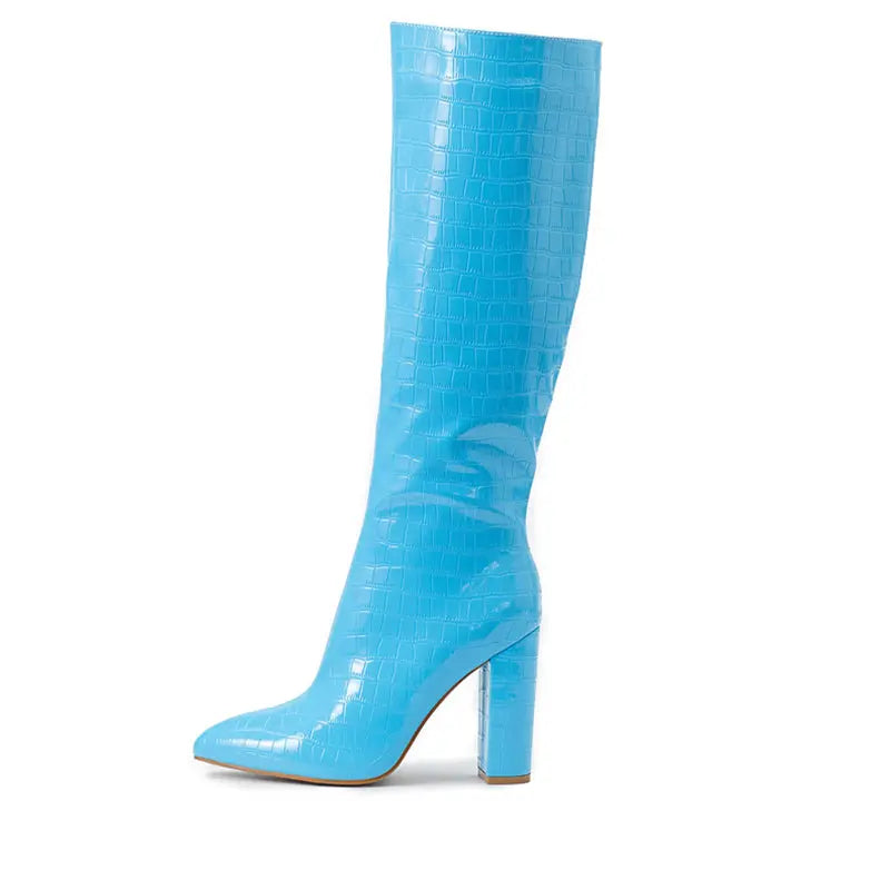 Fashion Boots Winter Pointed Toe High Square Heel Shoes With Side Zipper Mid-calf Boots Women Dropshipman