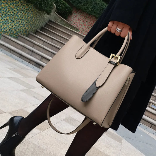 Niche Contrast Color One Shoulder Western Style Portable Female Genuine Leather Bag JNi3 shop