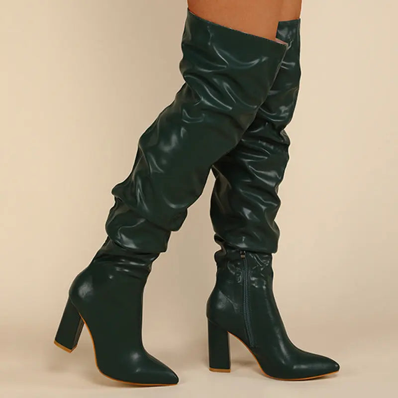 Chunky Heel High Zipper High Leg Boot JNi3 shop