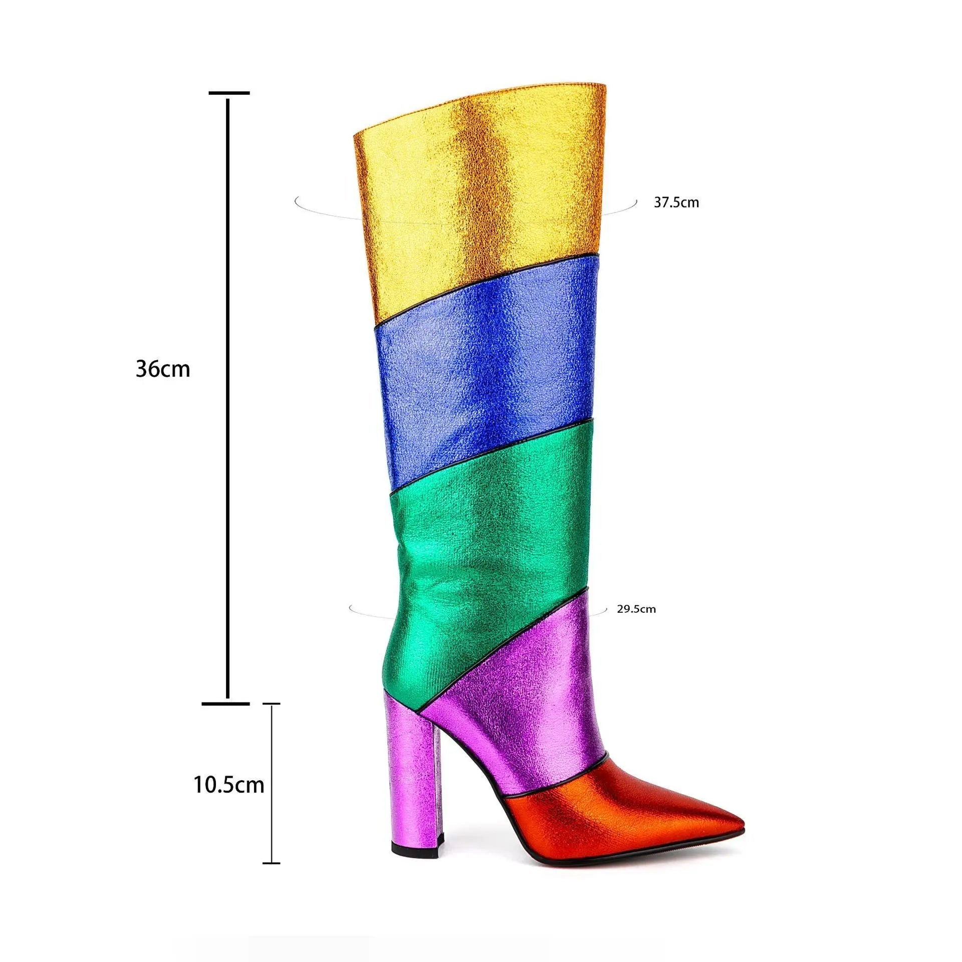 Tribal Card Metal Rainbow Color-blocking Pointed Chunky Heel Middle Boots JNi3 shop