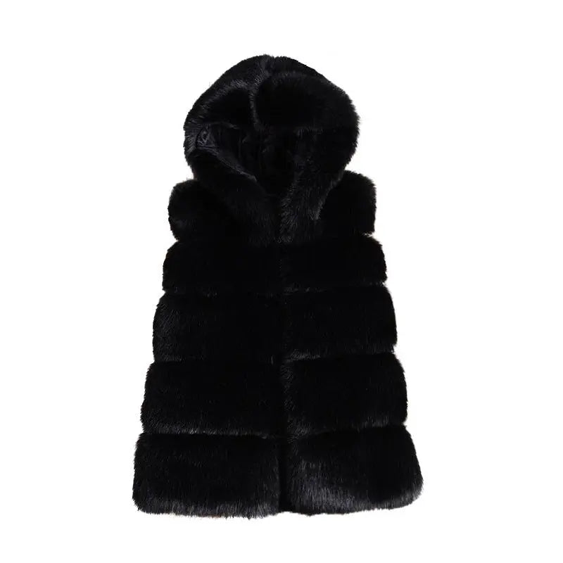 Ladies Faux Fox Fur Vest Slim Jacket JNi3 shop