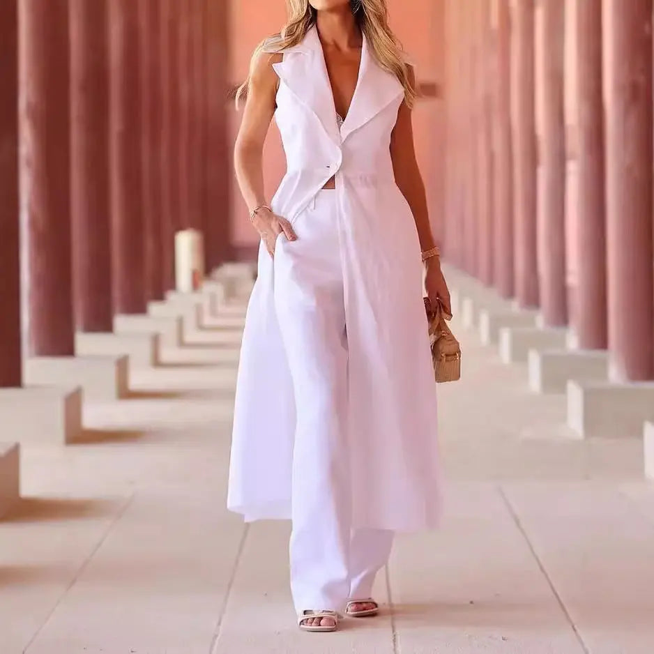 Women's Suit Fall Lapels Sleeveless Solid Color Two-piece Set Cjdropshipping