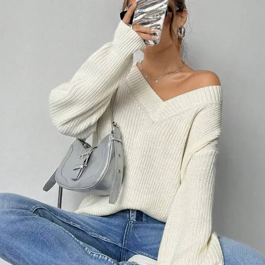 Fashion Casual Women's Loose V-neck Sweater Cjdropshipping