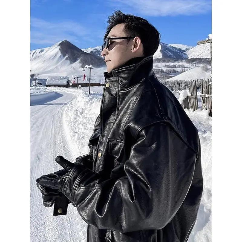 Jacket Leather Coat Autumn And Winter Men's Coat Trendy Handsome Fleece Thickened Pilot Motorcycle Plus Size Cjdropshipping