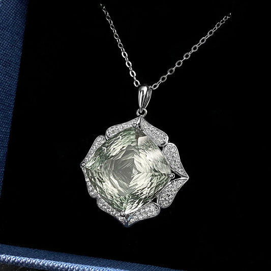 Luxury Sweater Chain Femininity S925 Silver Set Large Natural Green Crystal Pendant High-grade Jewelry - JNi3 shop
