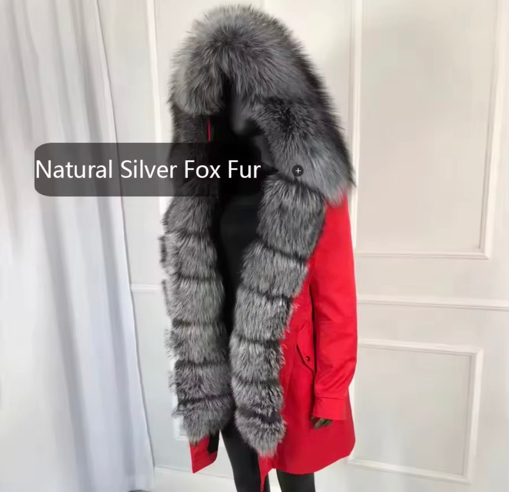Luxury Real Fox Fur Trim Parka Jacket | Oversized Fur Hood Winter Coat
