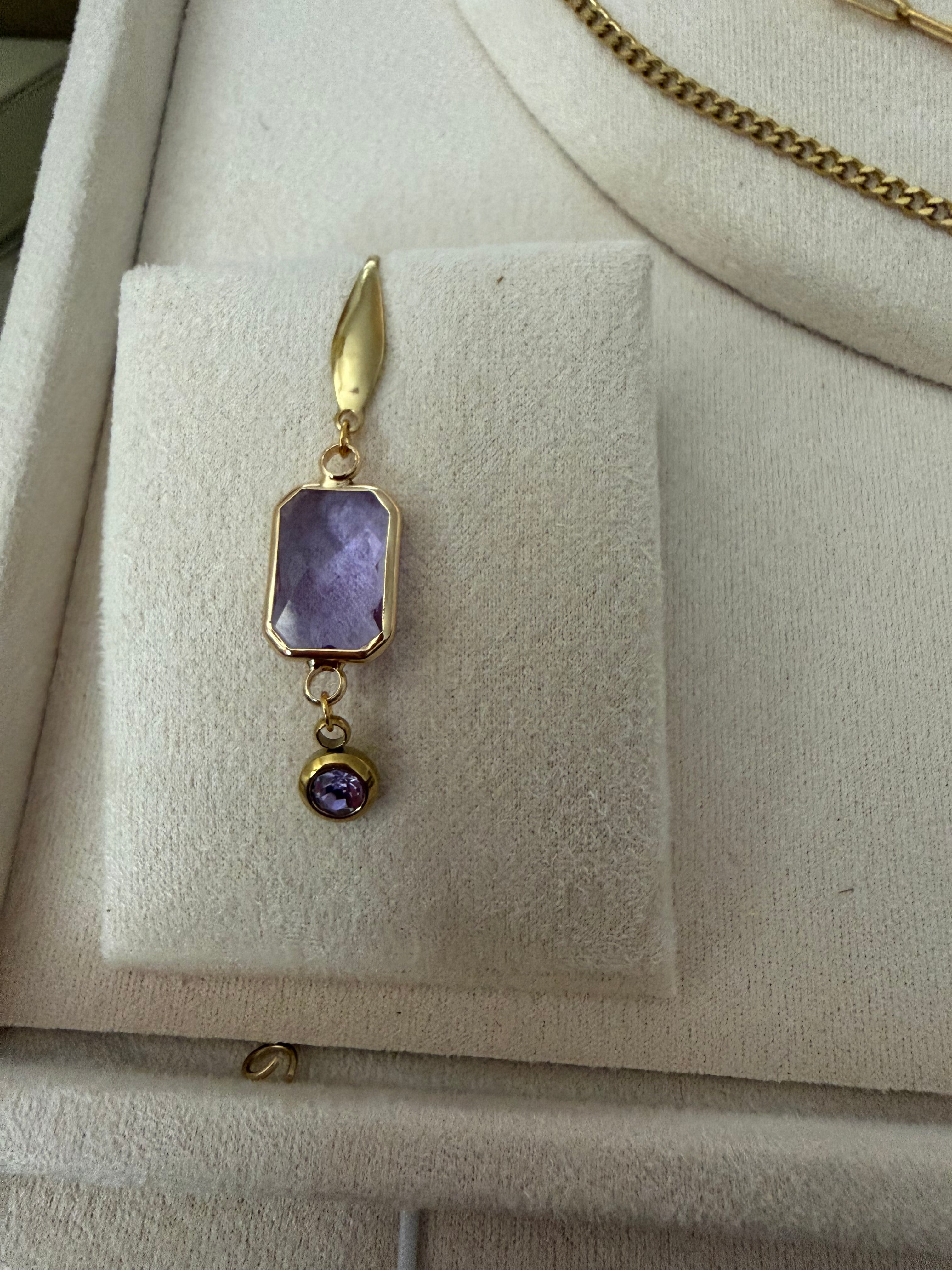 18k Gold PVD Birth Month double layered pendant Necklace, Bracelet and Earrings 3 pce set.