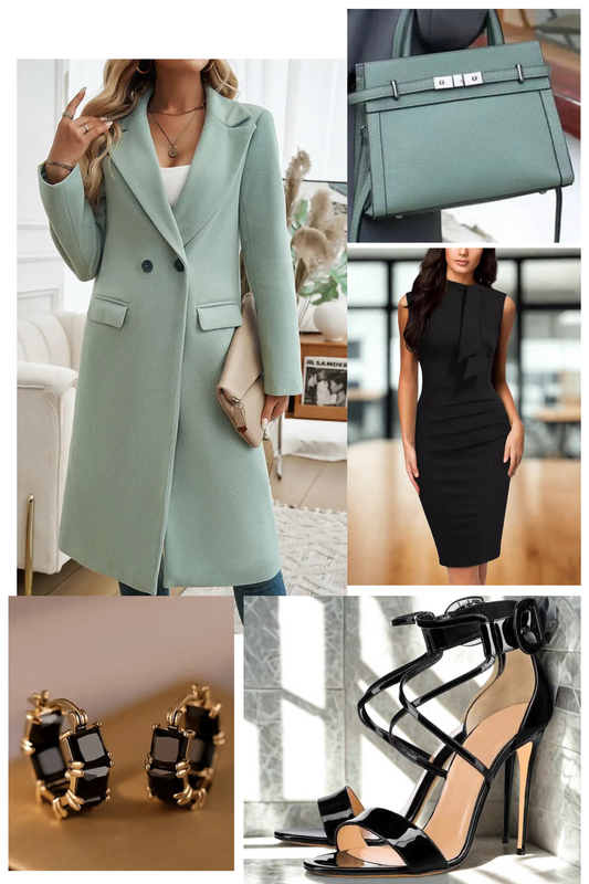 dress and coat outfit (black/green)