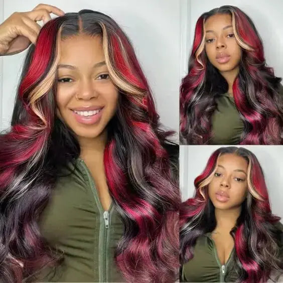 13x6 Reddish Brown Women's Wigs Synthetic Lace Front Wig Red Body Wave Lace Frontal Wig Glueless Pre Plucked With Baby Hair Wig JNi3 shop