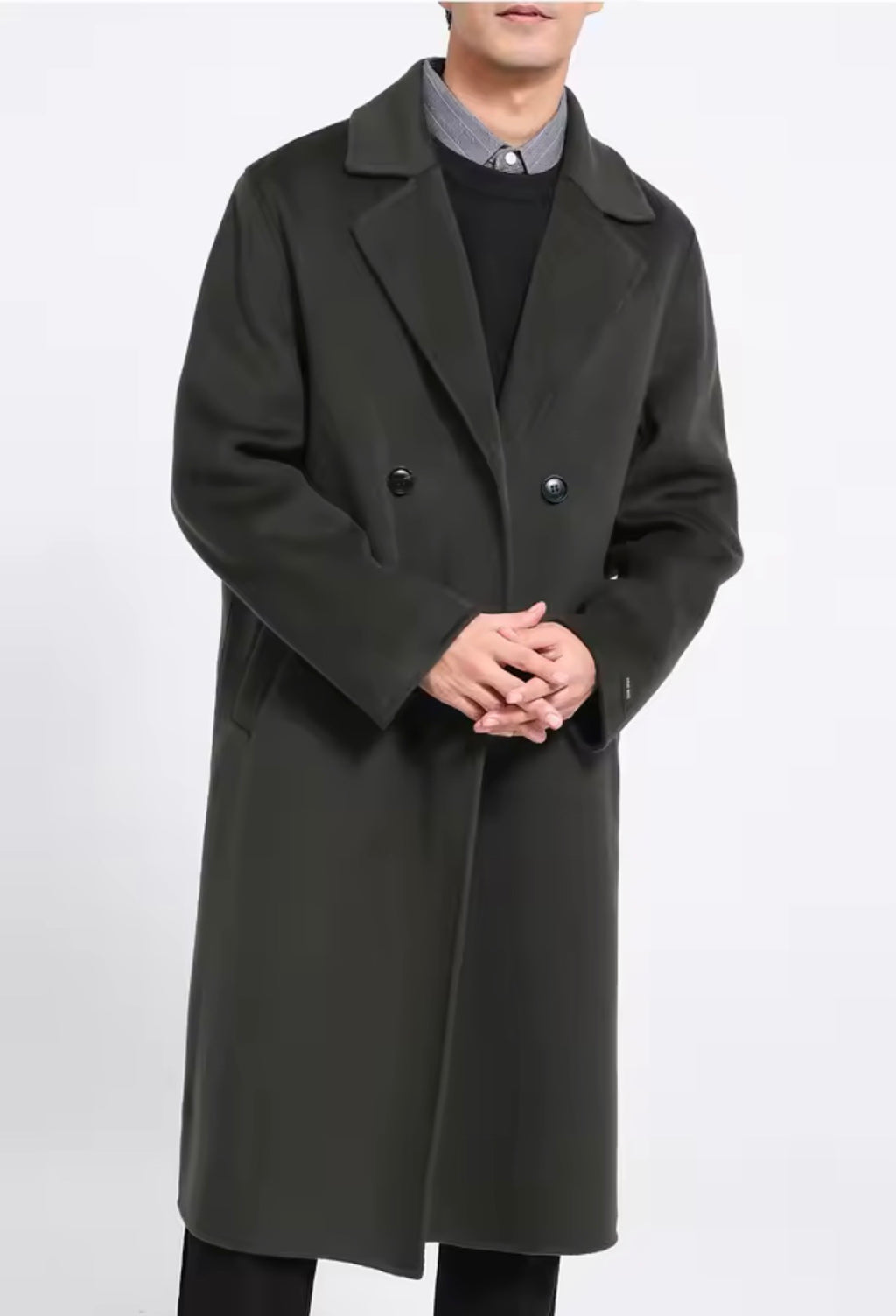 Men's 100% Cashmere Coat]Long Double Sided Overcoat]Classic Double Breasted Winter Trench Jacket]Formal Luxury Outerwear