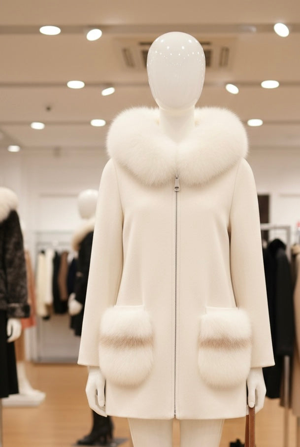 Luxury Cashmere & Fox Fur Hooded Coat | Elegant Winter Coat