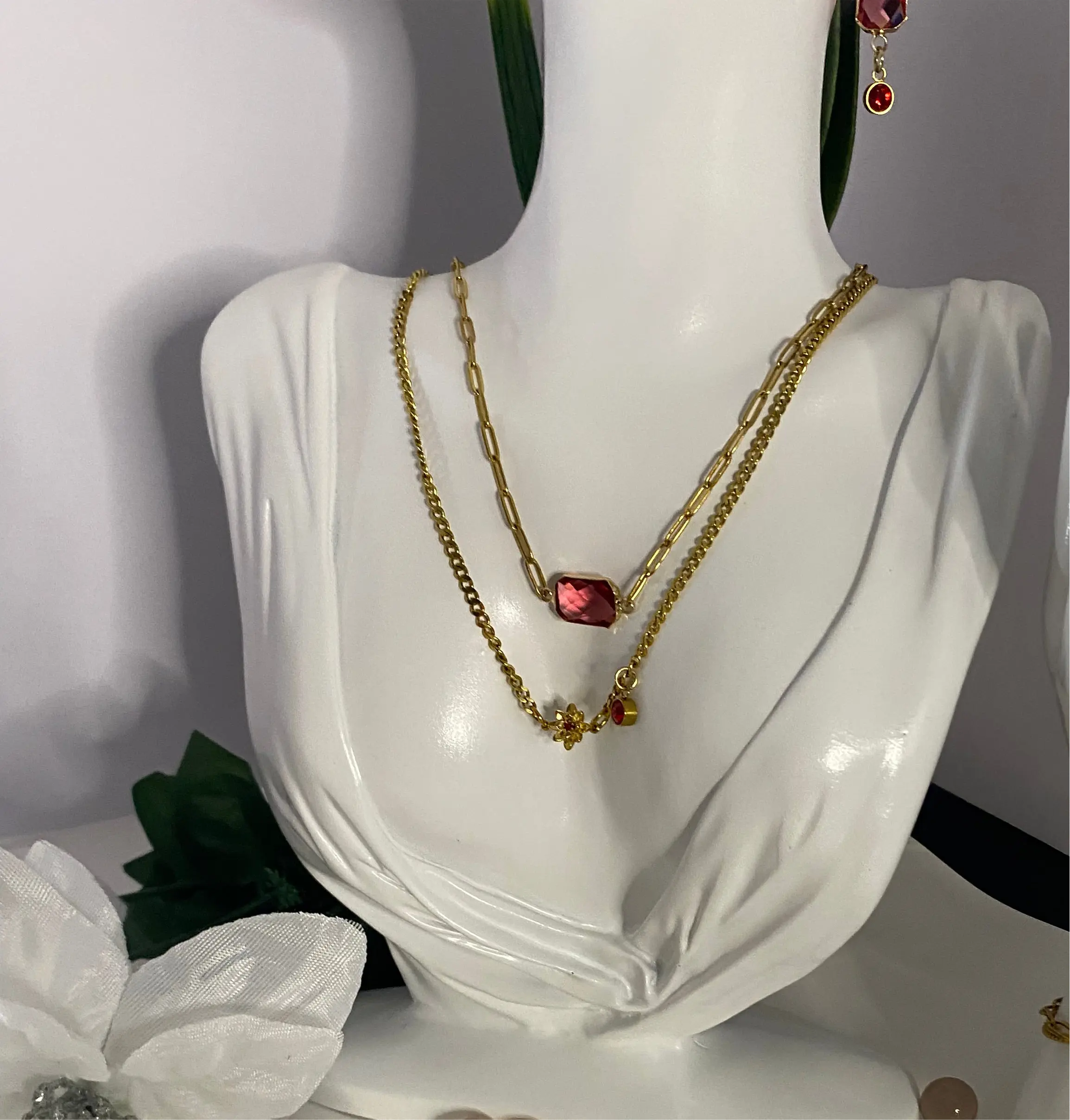 18k Gold PVD Birthstone and Flower layered pendant Necklace - JNi3 shop