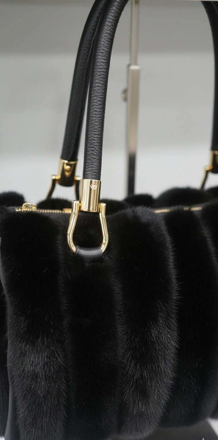 Vintage Black Mink Fur 3-Piece Set | Coat, Hat & Purse