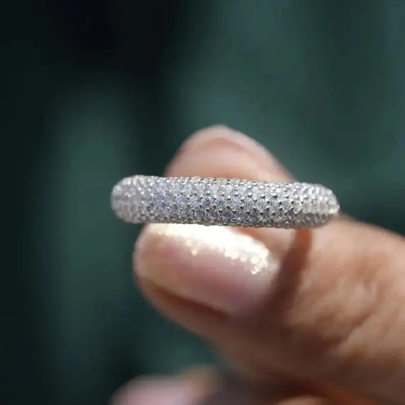 Half Eternity Original Round Cut Moissanite Diamond Minimalist Ring 925 Silver Fine Wedding for Party Gift Jewelry Friends JNi3 shop