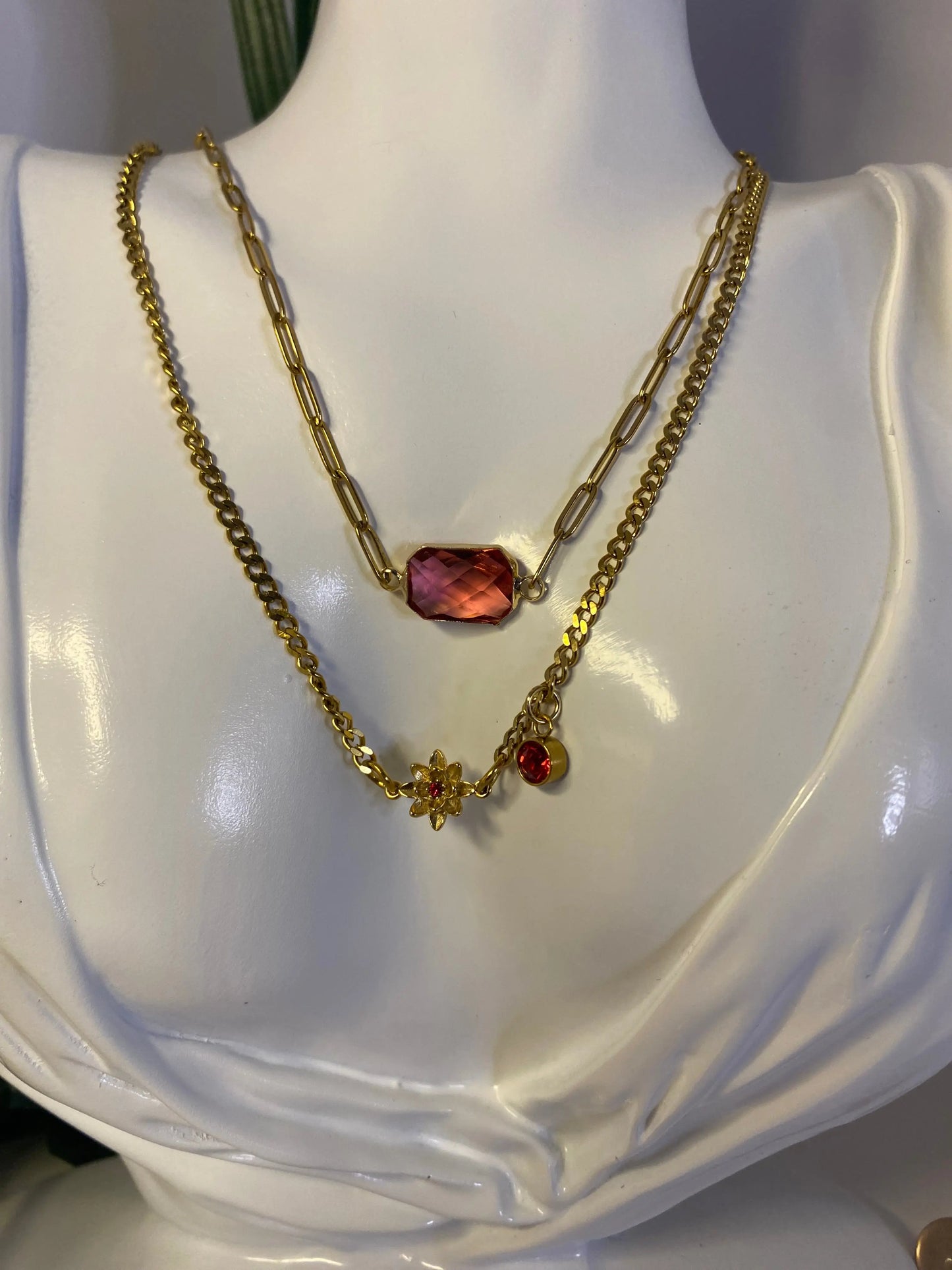 18k Gold PVD Birthstone and Flower layered pendant Necklace - JNi3 shop