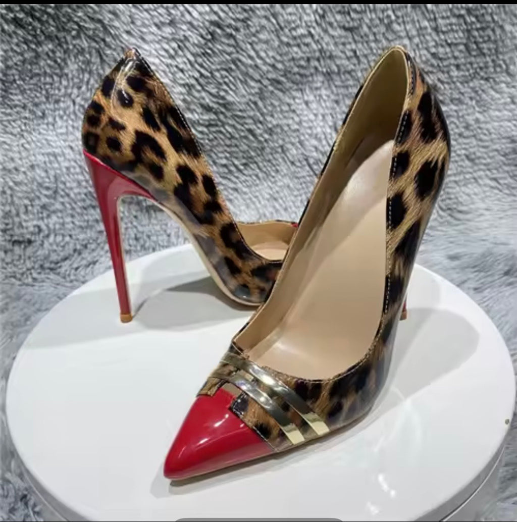 Vintage Leopard Print Maxi Dress Outfit, Red Crocodile Purse & Heels