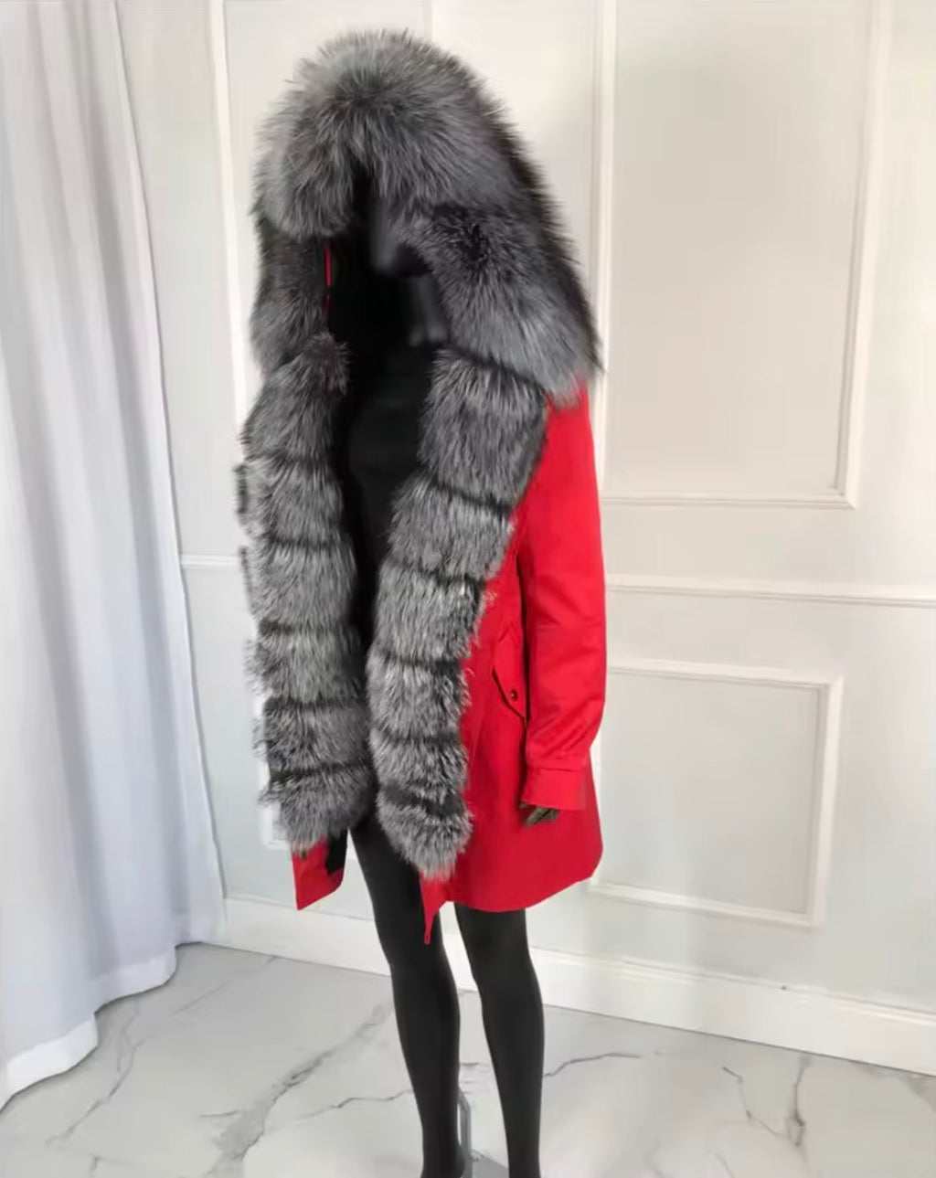 Luxury Real Fox Fur Trim Parka Jacket | Oversized Fur Hood Winter Coat