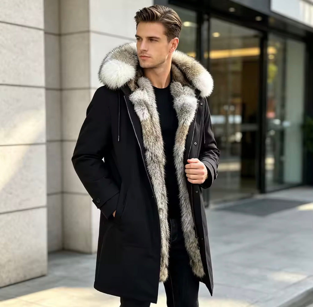 Men's Real Coyote Fur Parka – Luxury Winter Hooded Jacket with Genuine Fur Trim