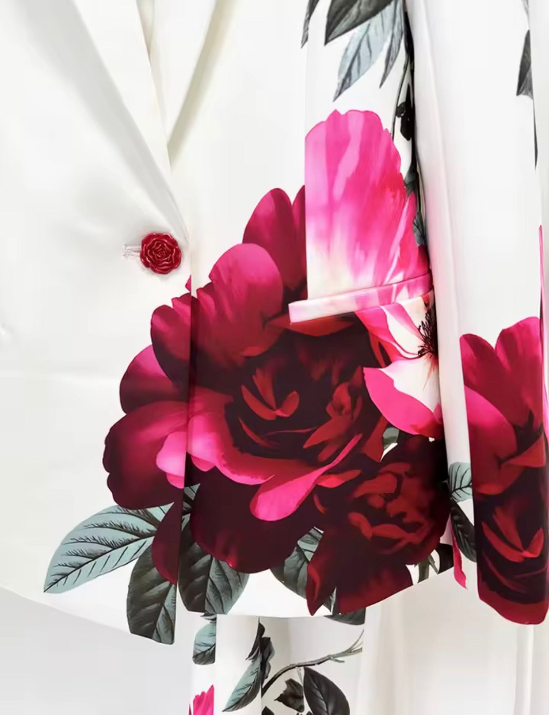 Women’s Floral Print Suit Set, Designer Two-Piece Blazer and Flare Pants, Botanical Garden Party Outfit, Statement Tailored Suit,