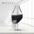 Bafelli Black Saddle Bag with Crystal Fringe & Silver Chain | Luxury Designer Handbags