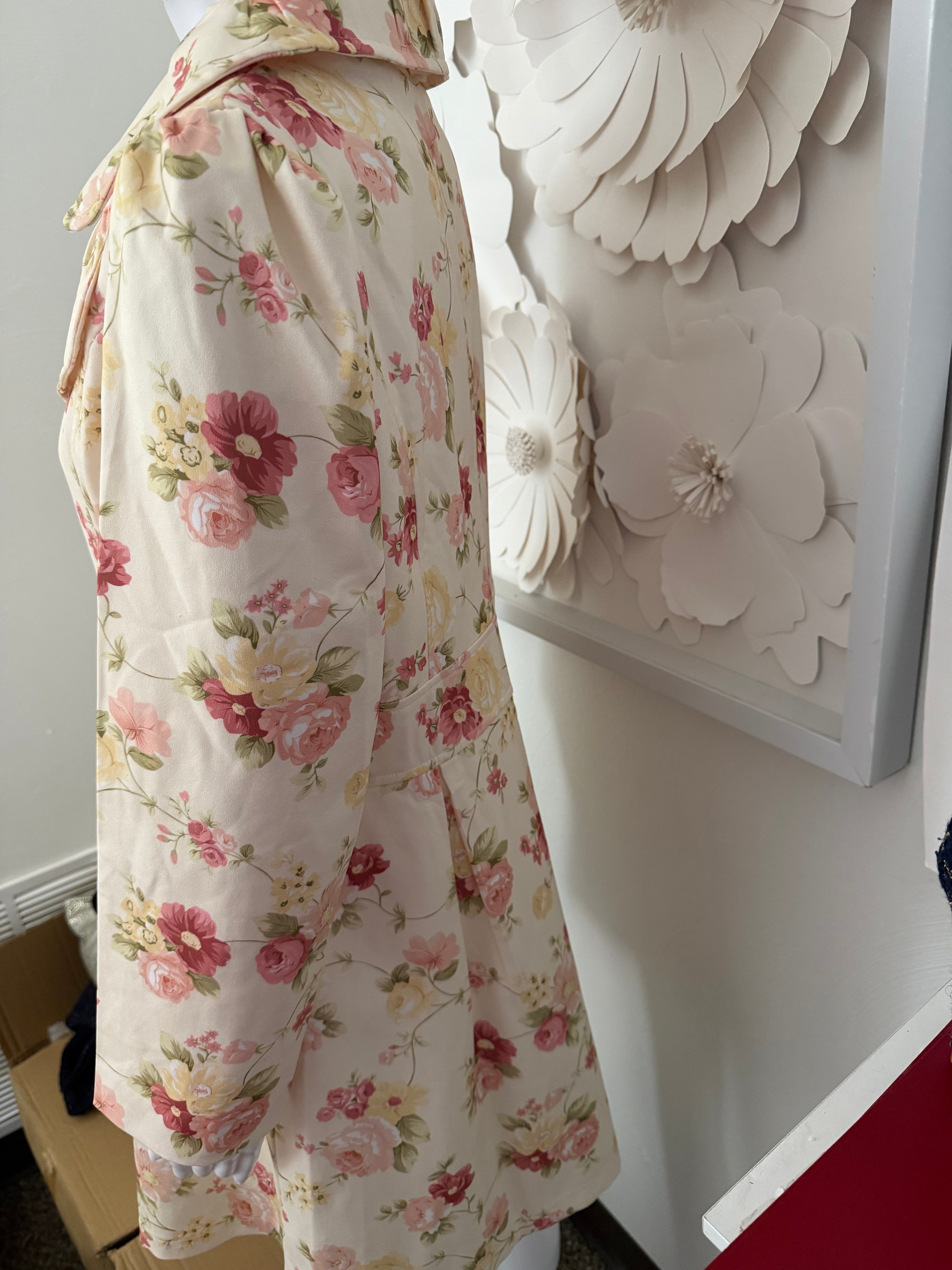 Vintage Style Floral Trench Coat, Shabby Chic Spring Jacket | Fit and Flare Dress Coat |