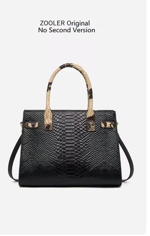 Black Snake Pattern Leather Business Bag