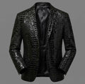 Men's Genuine Sheepskin Leather Blazer Jacket, Luxury Textured Pattern Slim Fit Sport Coat, Black Leather Tuxedo Blazer for Men, Gift for Him