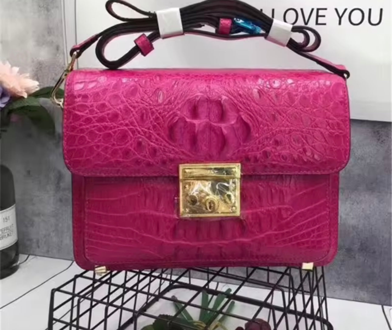 Genuine Alligator Skin Key Lock Closure Lady Small Green Handbag Authentic Crocodile Leather Women Flap Purse Cross Shoulder Bag