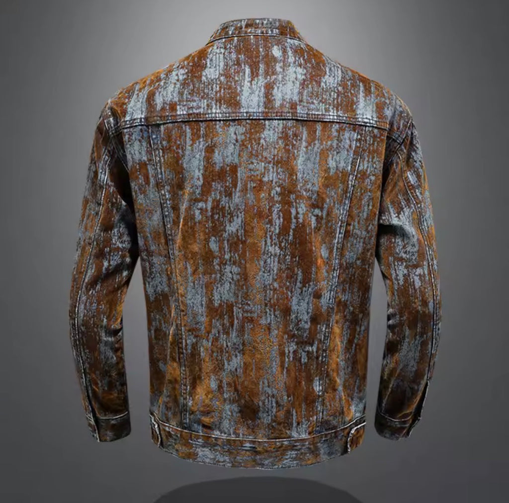 Men’s Distressed Acid-Wash Denim Jacket | Vintage style Moto Biker Stand Collar Zipper Jean Jacket