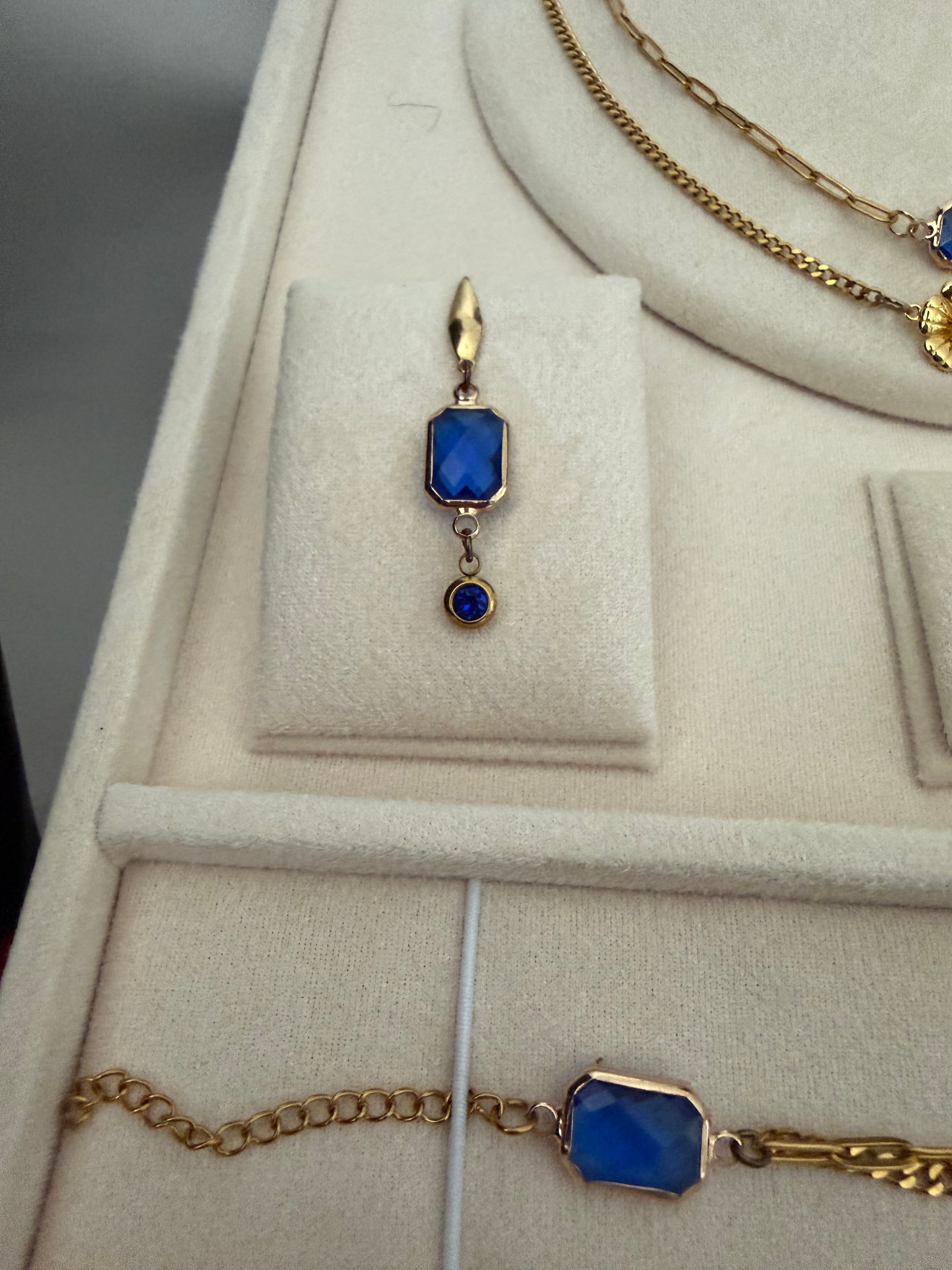 18k Gold PVD Birth Month double layered pendant Necklace, Bracelet and Earrings 3 pce set.