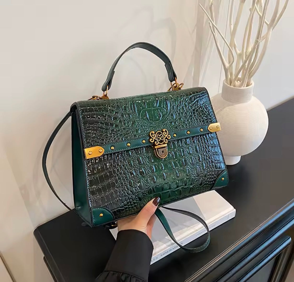 Vintage Crocodile Pattern Satchel Handbag
