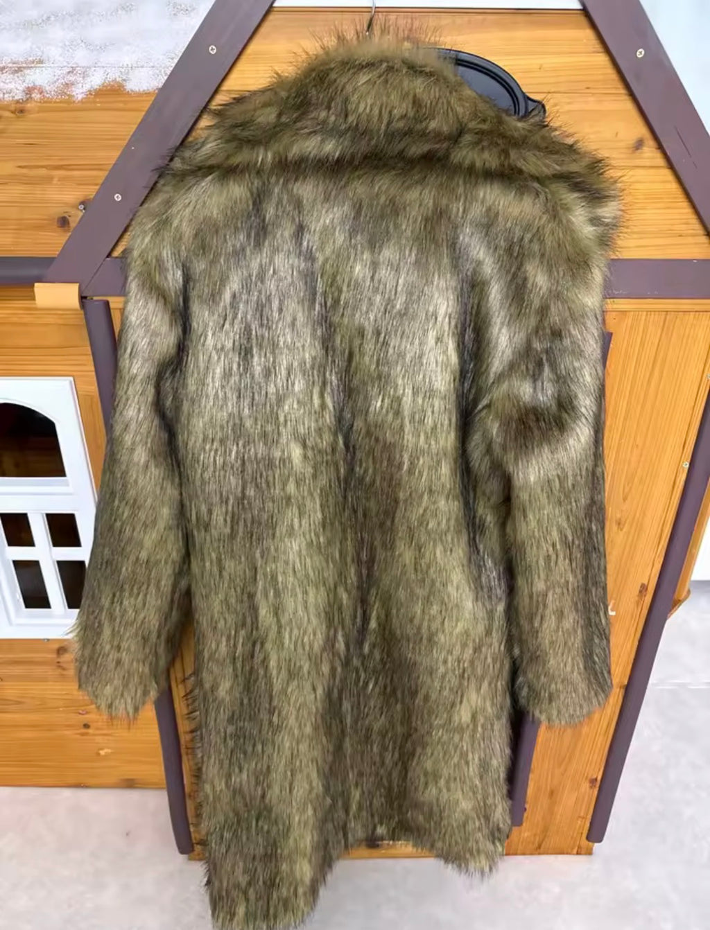 Luxury Men’s Long Faux Fur Trench Coat | Statement Oversized Winter Outerwear | Warm Shaggy Wolf Fur Style Coat