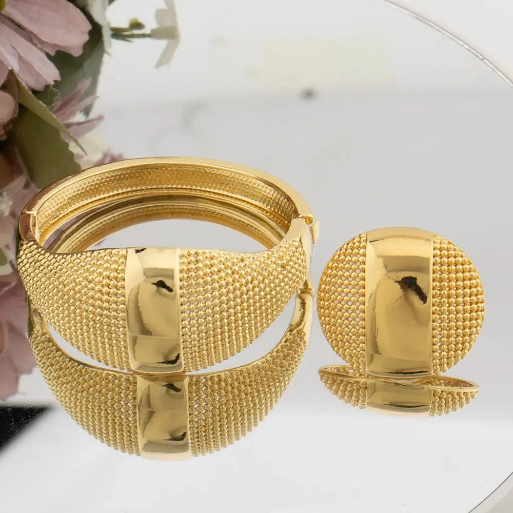 Luxury Designer Bracelet Bangles with Ring For Women Dubai Woman Gold Color Cuff Bracelet Female Bridal Wedding JNi3 shop