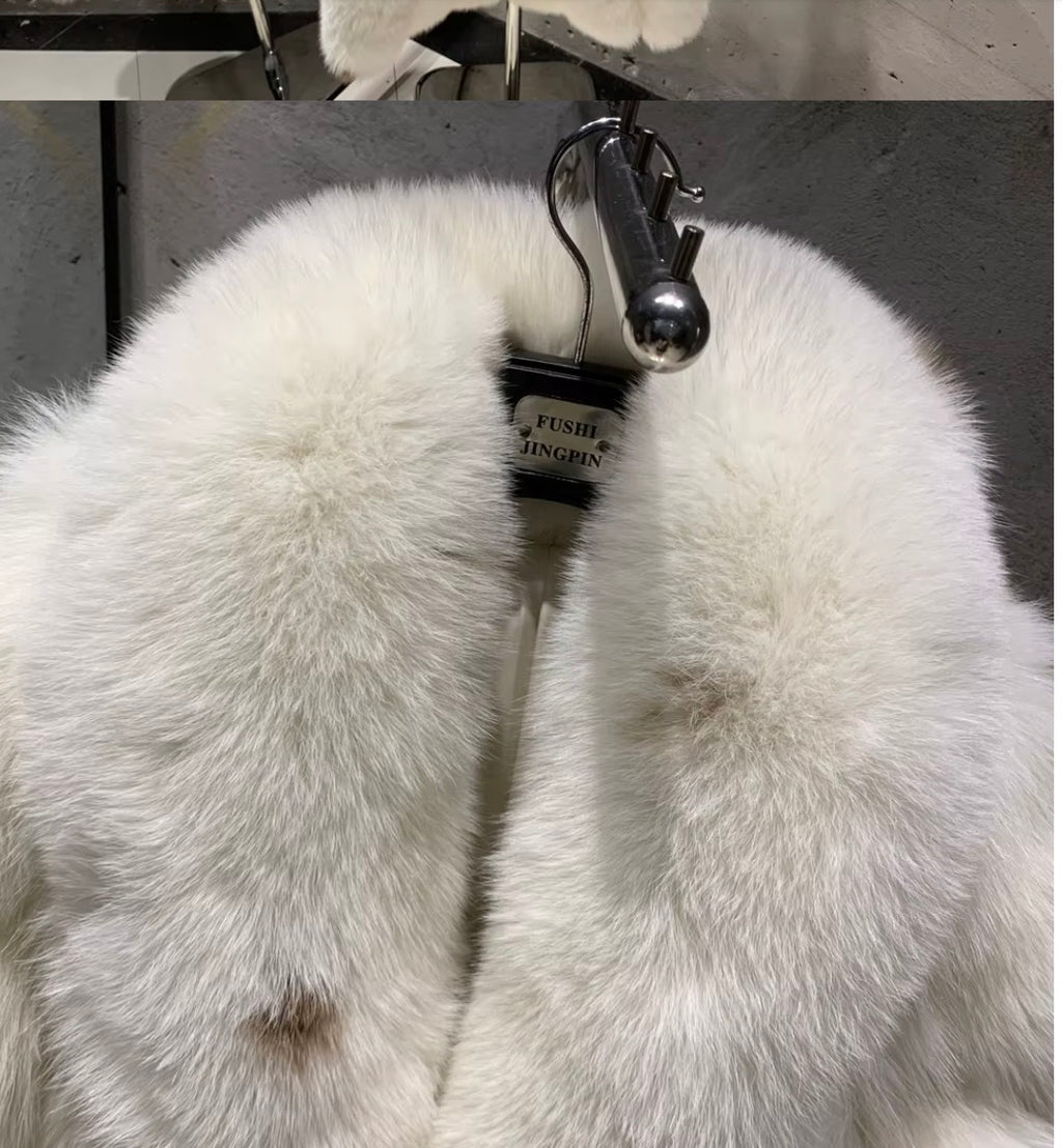 Luxury Real Fox Fur Thick Long Overcoat| Premium Winter Outerwear