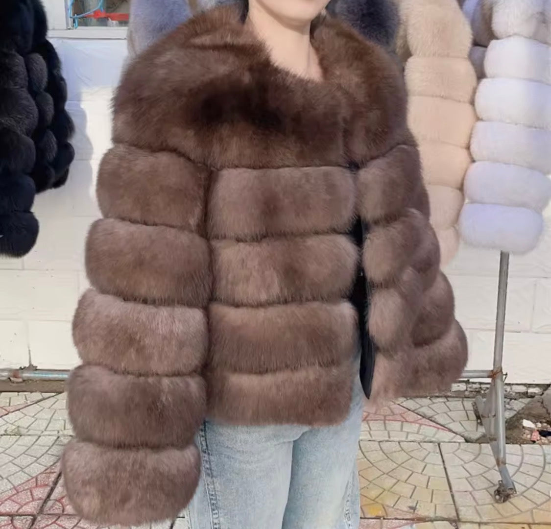 Luxury Genuine Fox Fur Cropped Jacket