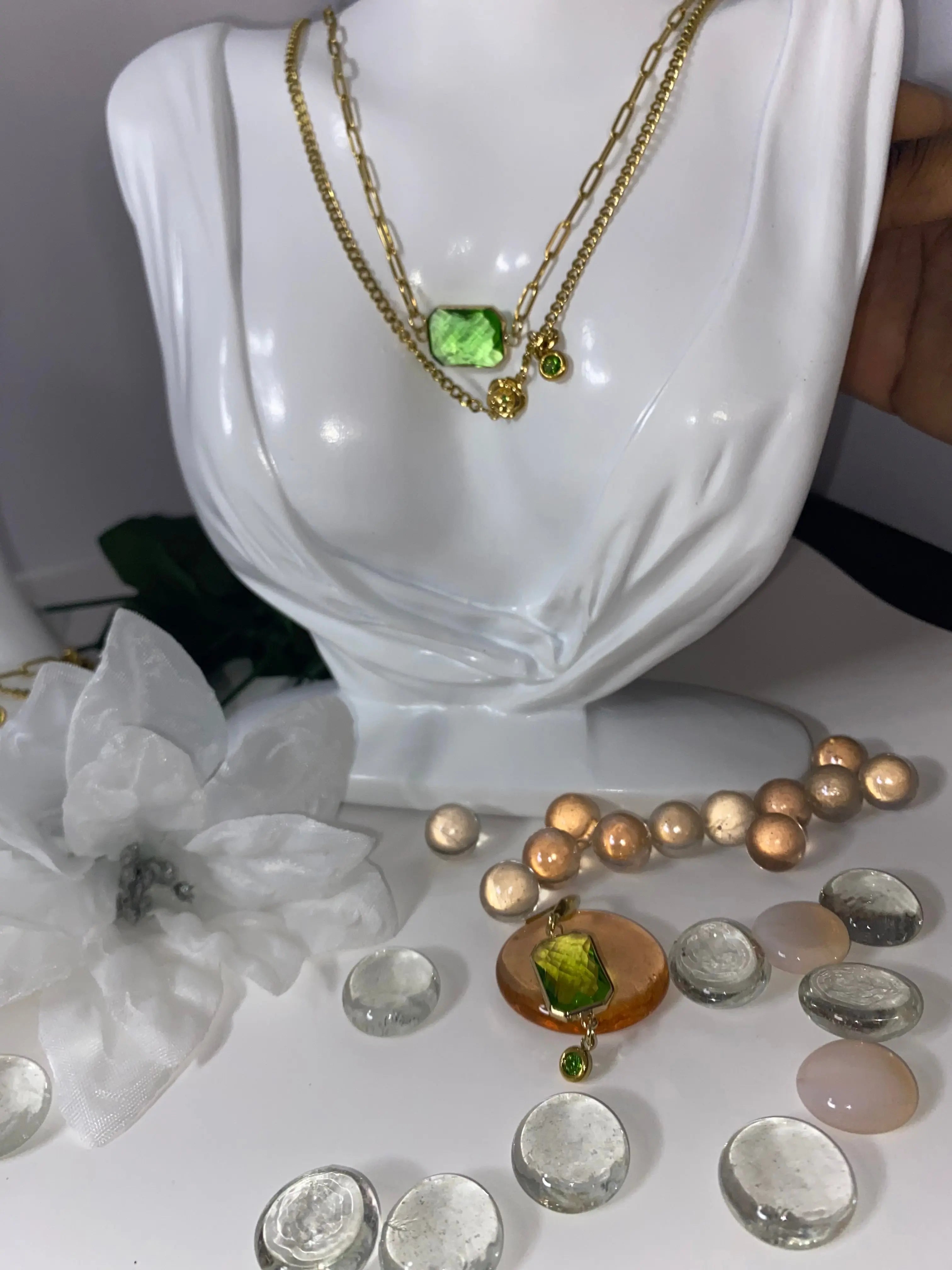 18k Gold PVD Birthstone and Flower layered pendant Necklace - JNi3 shop