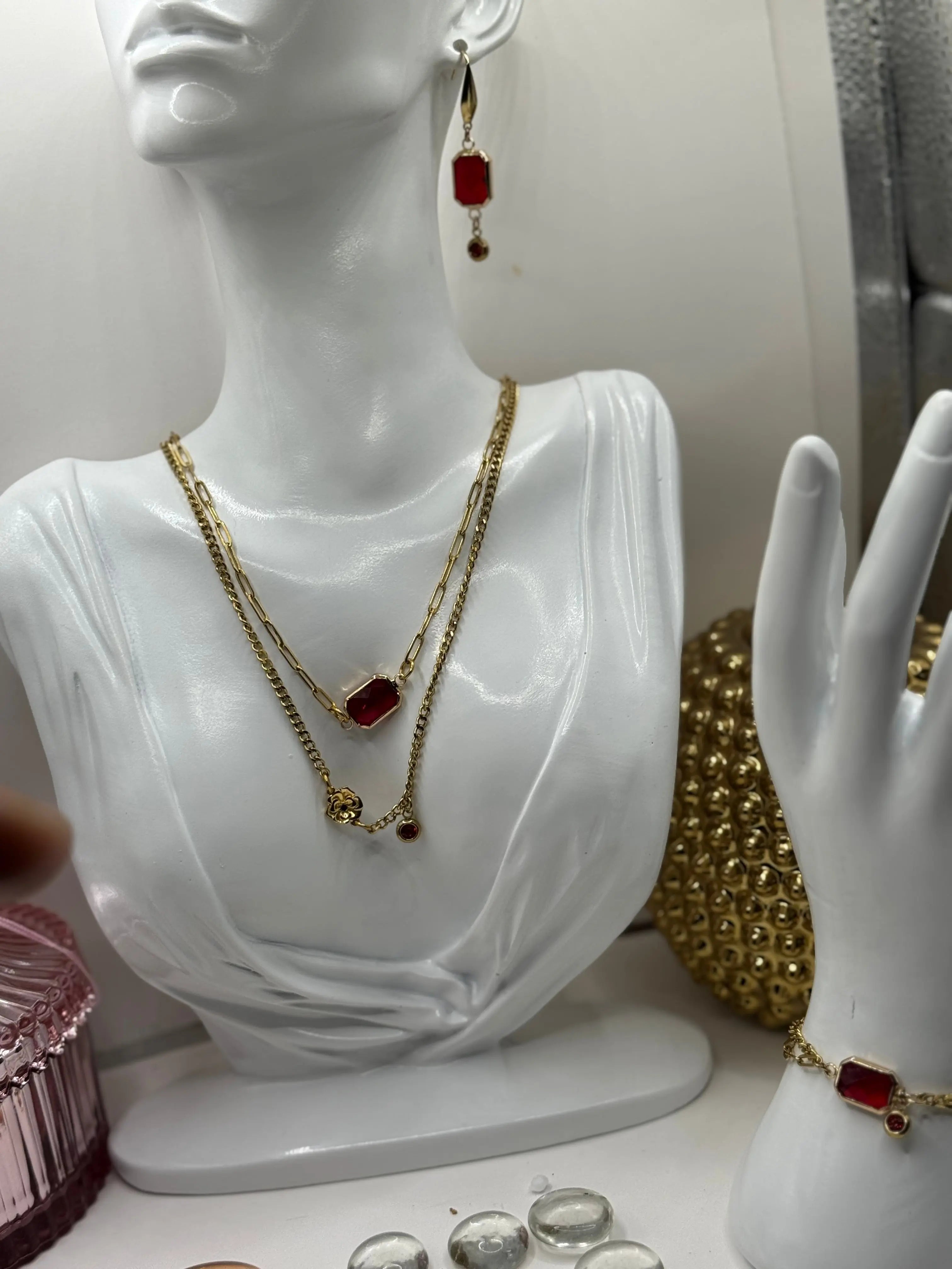 18k Gold PVD Birth Month double layered pendant Necklace, Bracelet and Earrings 3 pce set. - JNi3 shop