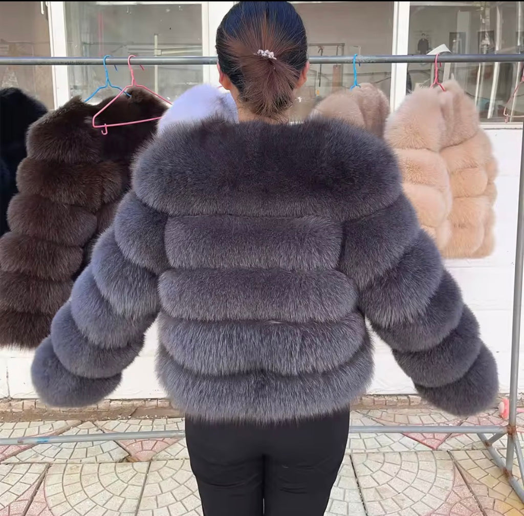 Luxury Genuine Fox Fur Cropped Jacket