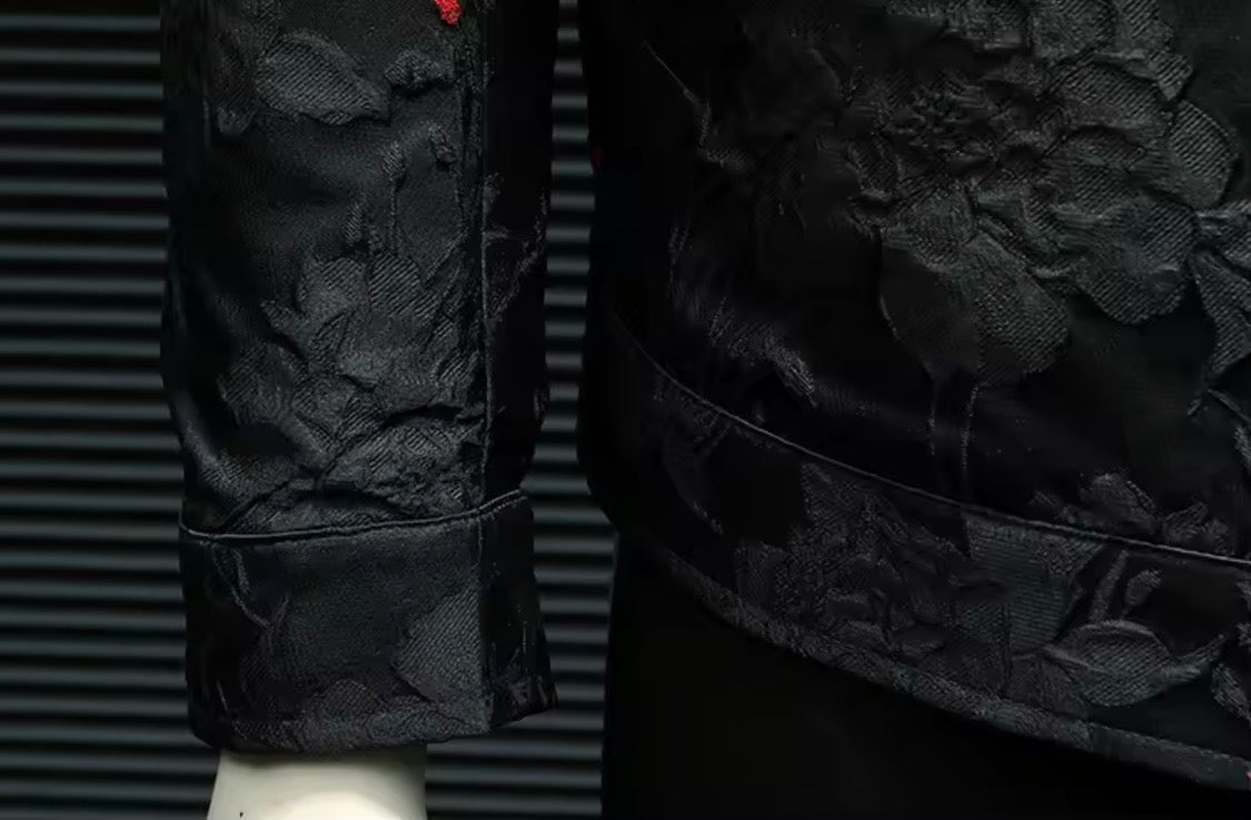 Men's Floral Jacquard Button-Up Casual Jacket with Pocket Details | Stylish Modern Statement Outerwear