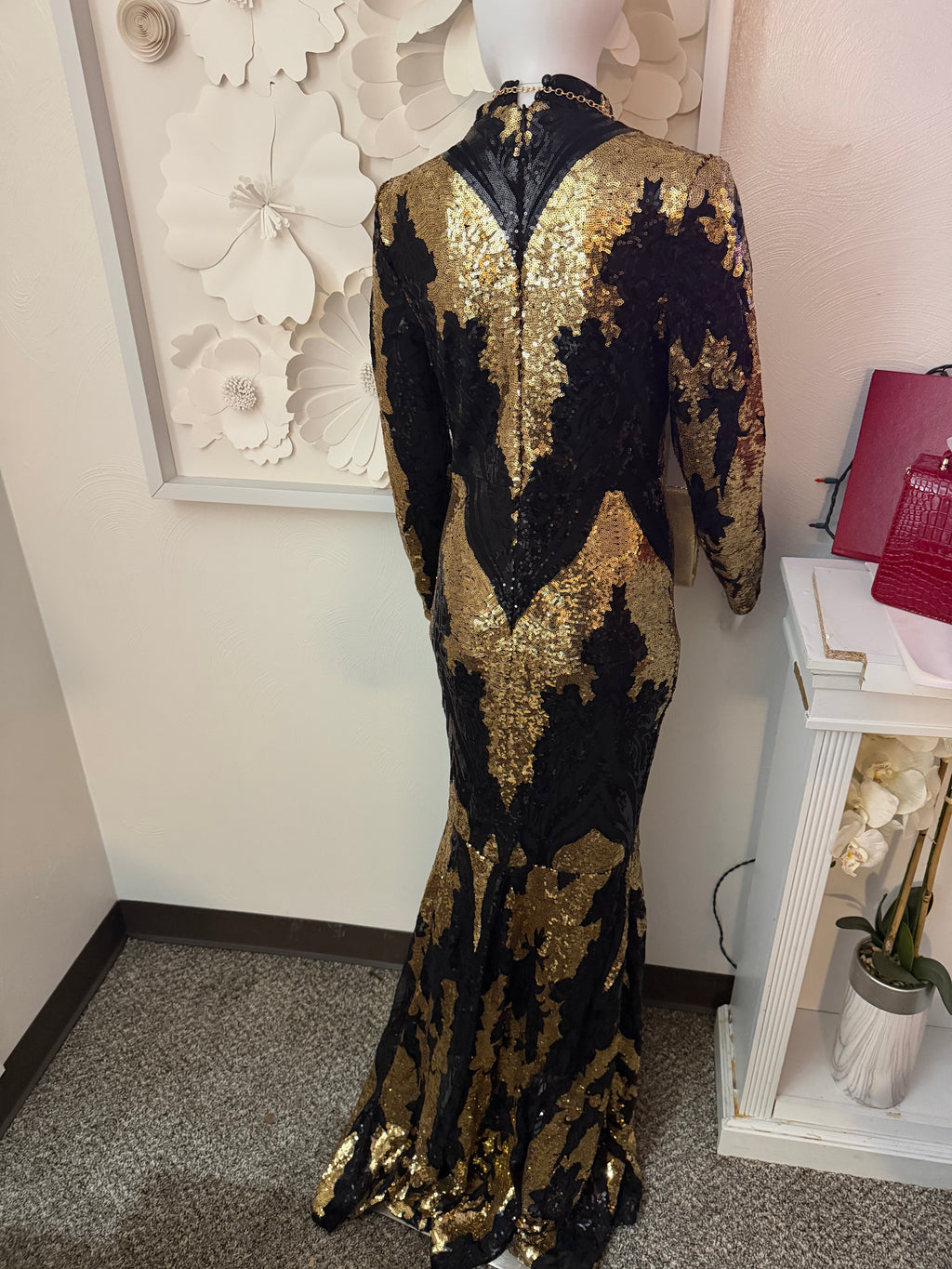 Black and Gold Sequin Mermaid Evening Gown , Formal Gala Dress, Great Gatsby Prom Dress, Mother of the Bride.