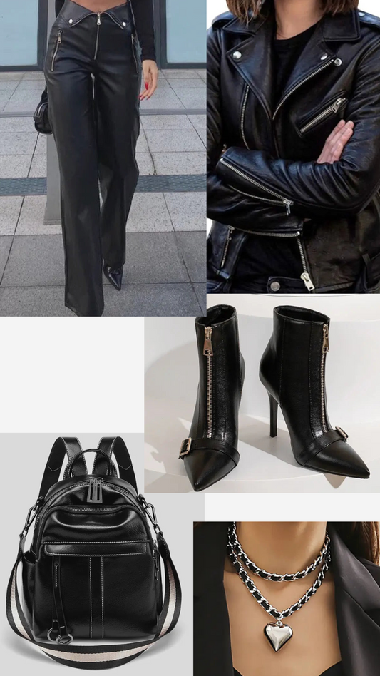 Black leather pant and Jacket outfit