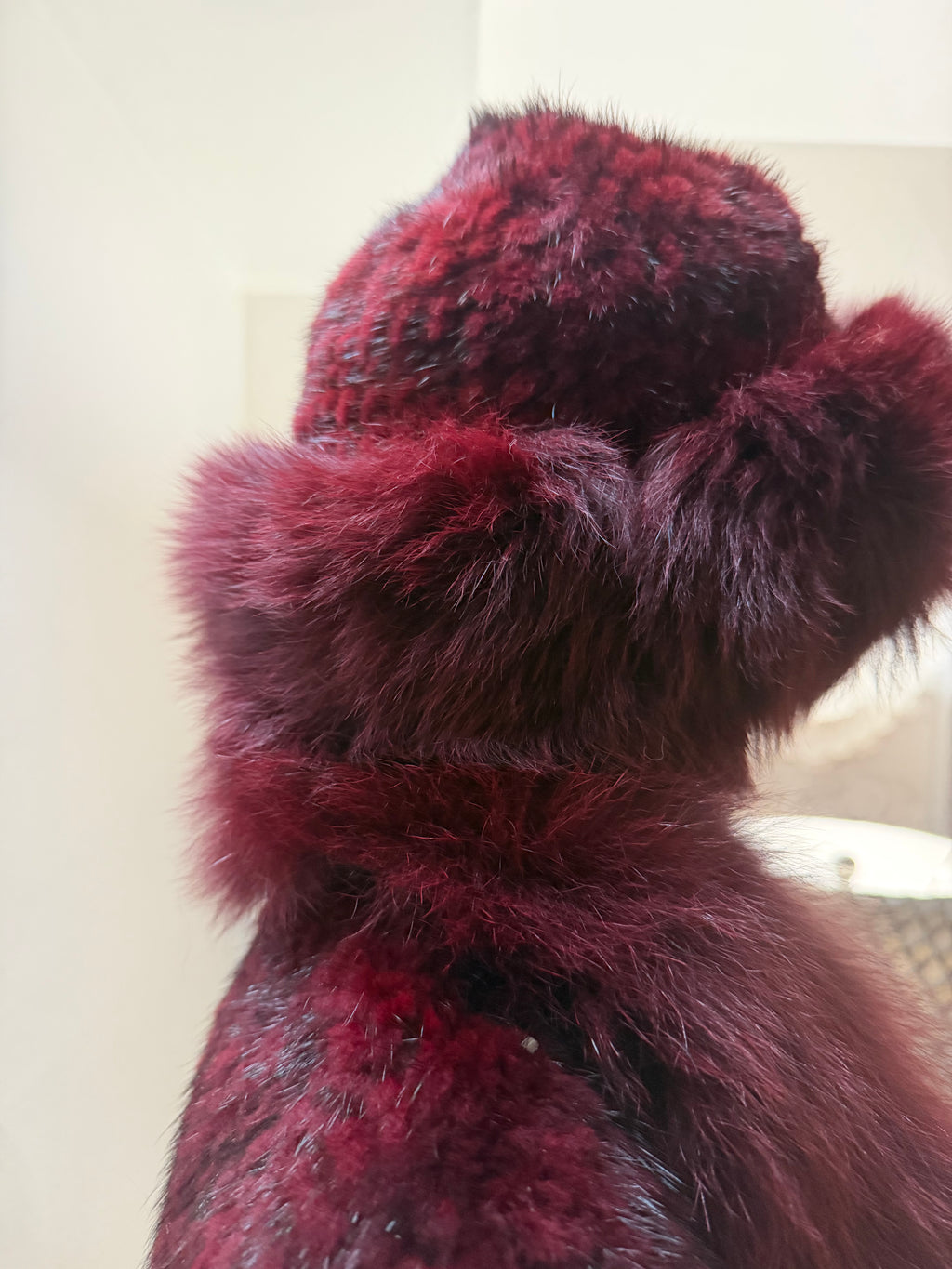 Mink fur ponchos and Hat set|Fox Fur trim