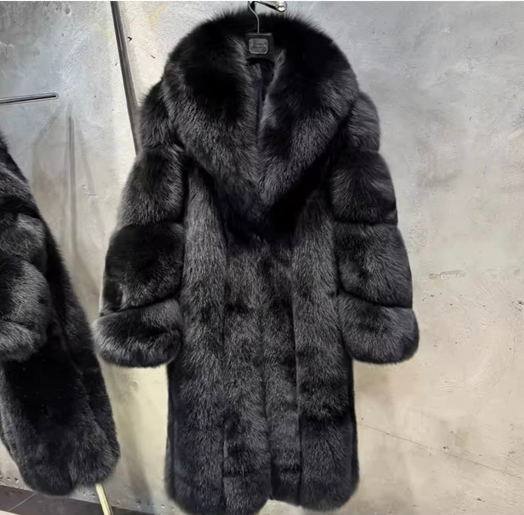 Luxury Real Fox Fur Thick Long Overcoat| Premium Winter Outerwear