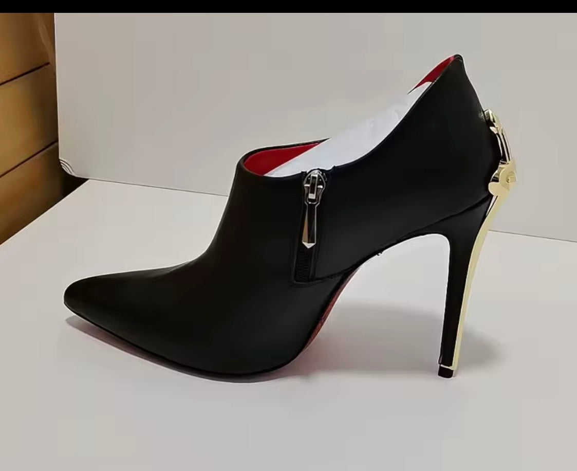 Black Leather Purse and Shoe Set | Gold Accent Boots or Heels, Genuine Leather, Cowhide