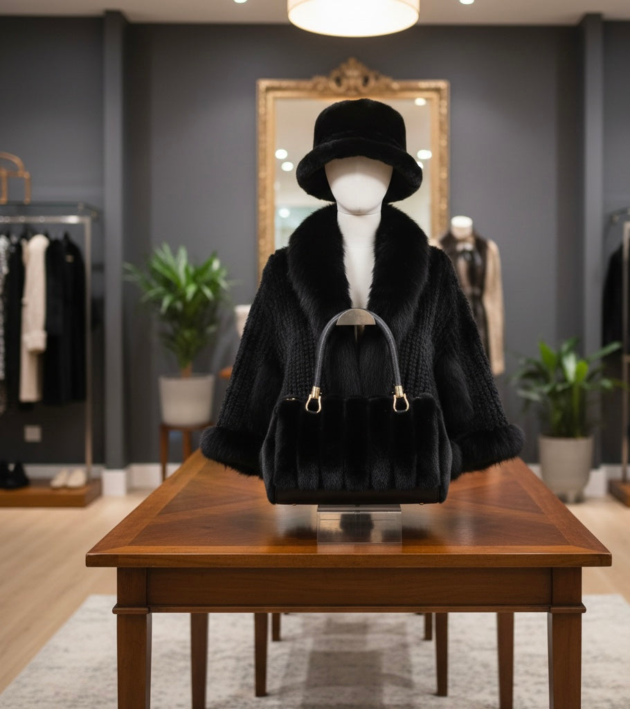 Vintage Black Mink Fur 3-Piece Set | Coat, Hat & Purse