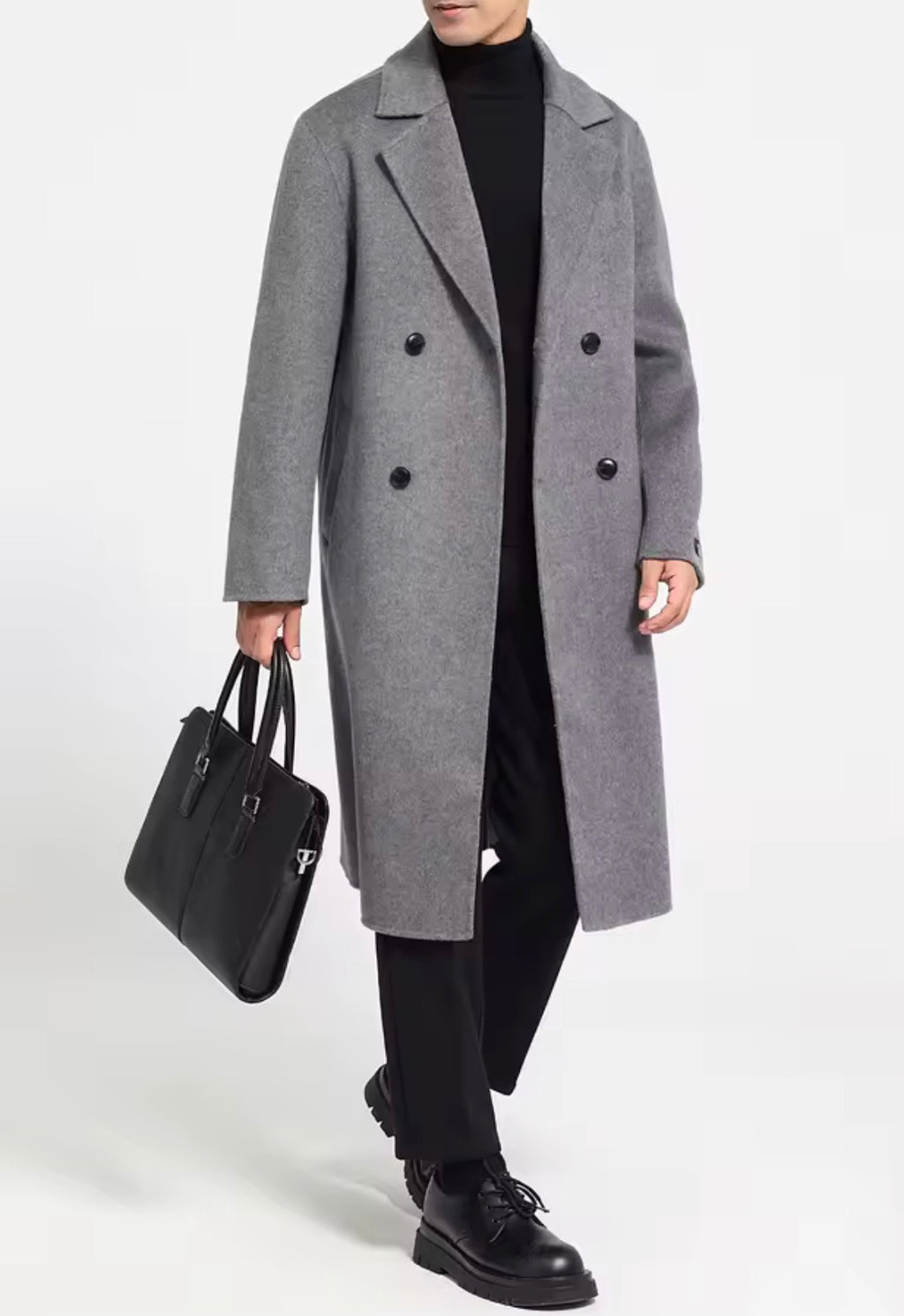 Men's 100% Cashmere Coat]Long Double Sided Overcoat]Classic Double Breasted Winter Trench Jacket]Formal Luxury Outerwear